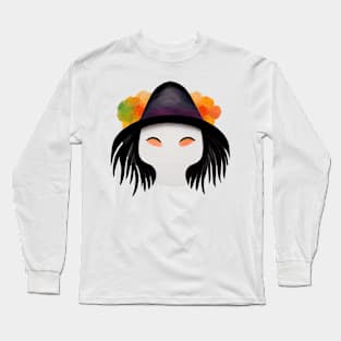 Halloween witch minimalist portrait Long Sleeve T-Shirt